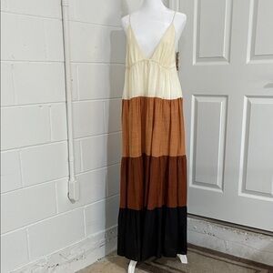 Anthropologie Cream and Brown Maxi Dress